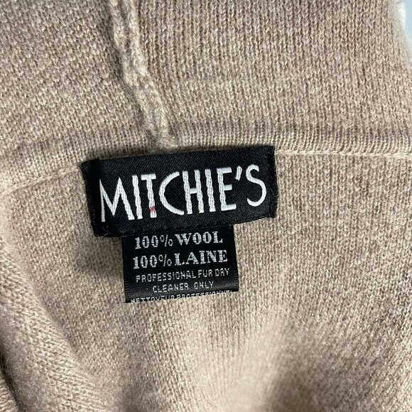 Mitchie's 100%Wool Hooded Poncho Cape Fox Fur Trim Beige Tan Coat - Picture 15 of 16